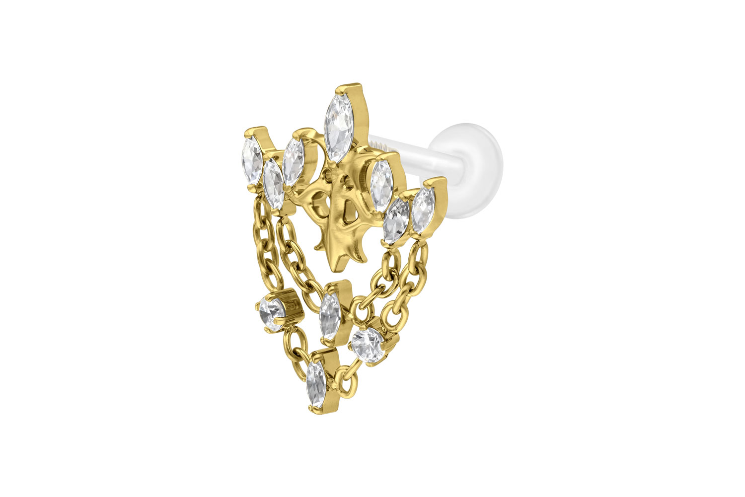 PTFE Labret Piercing mit Innengewinde + Titan-Aufsatz GOTISCHE KRONE + KETTEN